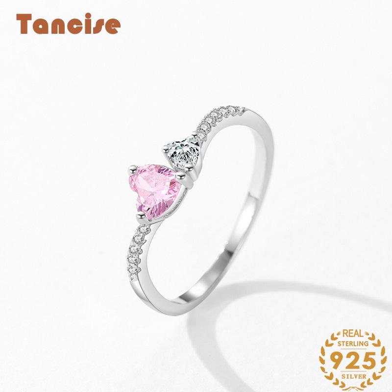 Tancise Classic 925 Sterling Silver Zircon Ring Ladies Jewelry Wedding Promise Party Gift
