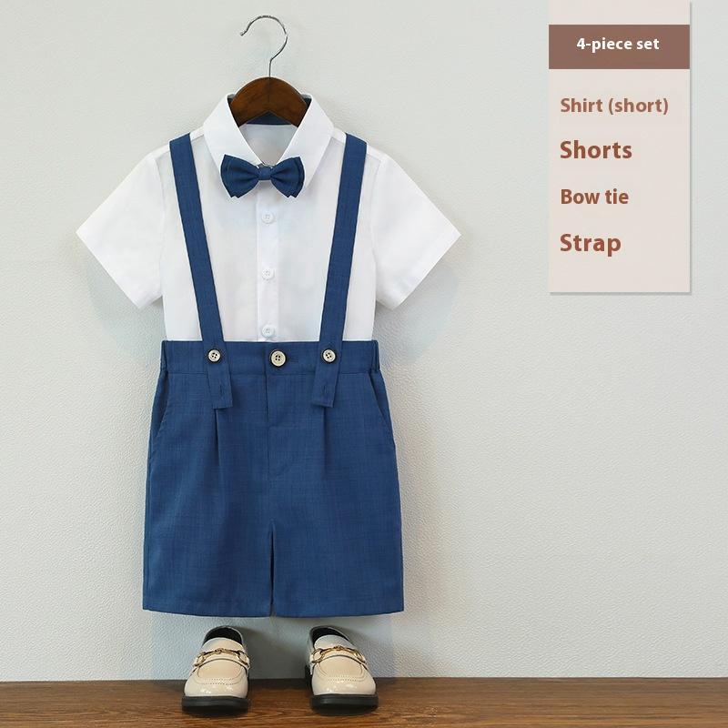 Смокинг на день рождения для малышей, летний британский стиль, свадебный костюм для мальчиков, белый элегантный детский хор, торжественная одежда для выступлений 6 8 лет