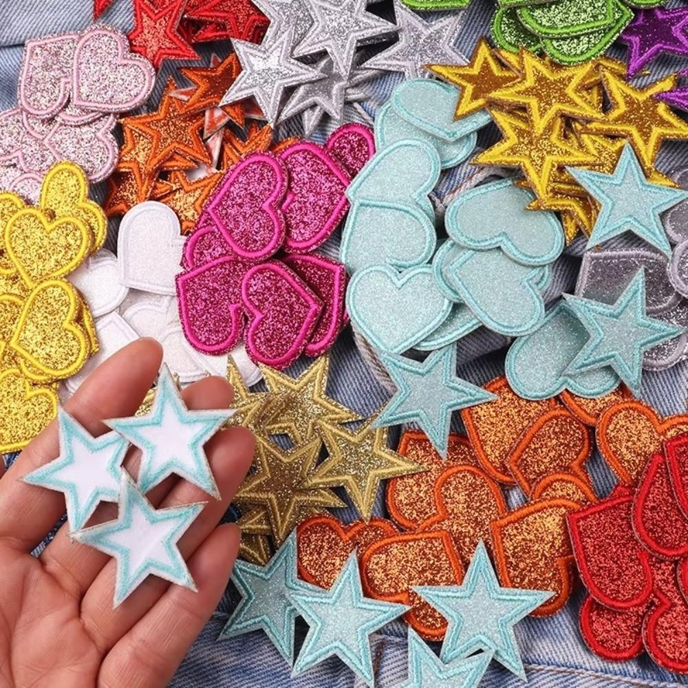 14/17 Pcs Sparkle Iron On Patches Heart Shape Applique Patch Five-pointed Star Patch  DIY Craft