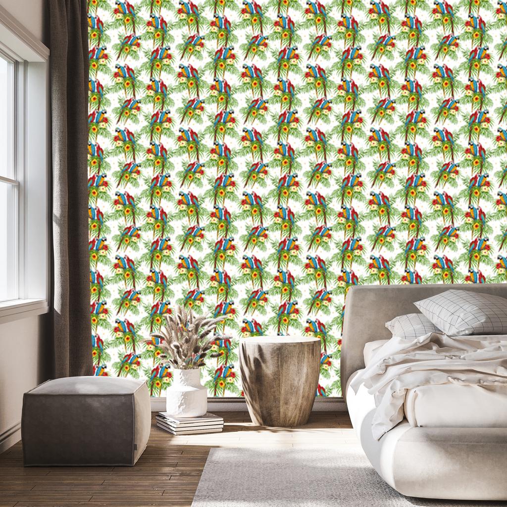 Lime and white parrot wallpaper for living room and bedroom 50x1000
