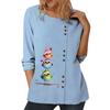 Женский синий повседневный топ с шикарными индивидуальными принтами, круглым вырезом, длинными рукавами и украшениями на пуговицах, размеры S-5XL