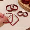 Vintage Red Large Small Circle Hoop Earrings for Women Simple Geometric Square Round Glossy Huggie Earrings Jewelry Gift