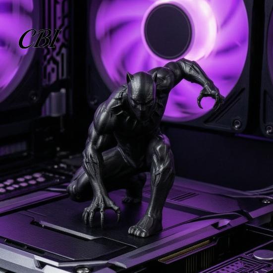 Trendy E-sports Room Decor 3D Printed Black Panther Action Figure, Warrior Statue, Matte Gaming Accessories Squat Combat Pose Desk Collectible