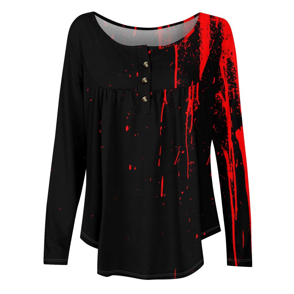 Женская туника с длинным рукавом, свободные топы, повседневные топы оверсайз, плиссированная туника, застегивающаяся на пуговицы, повседневные женские топы с принтом