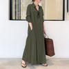 2025 New Casual Loose Women's Solid Color Collar Long Sleeve Insert Bag Simple Long Dress