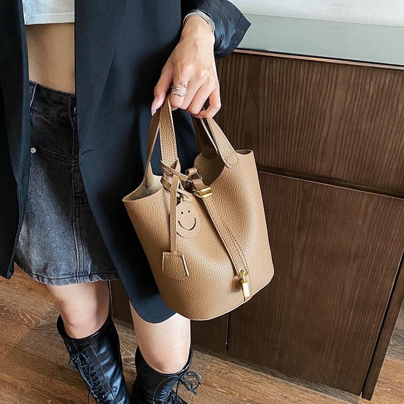 IELGY Lychee Pattern Solid Color Portable Mother and Child Bag Simple Casual Women Hand Carrying Bucket Bag