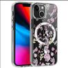Маленький фиолетовый чехол с цветочным принтом и магнитом для iPhone 15/16/17 Pro Max - Прозрачный с полным покрытием
