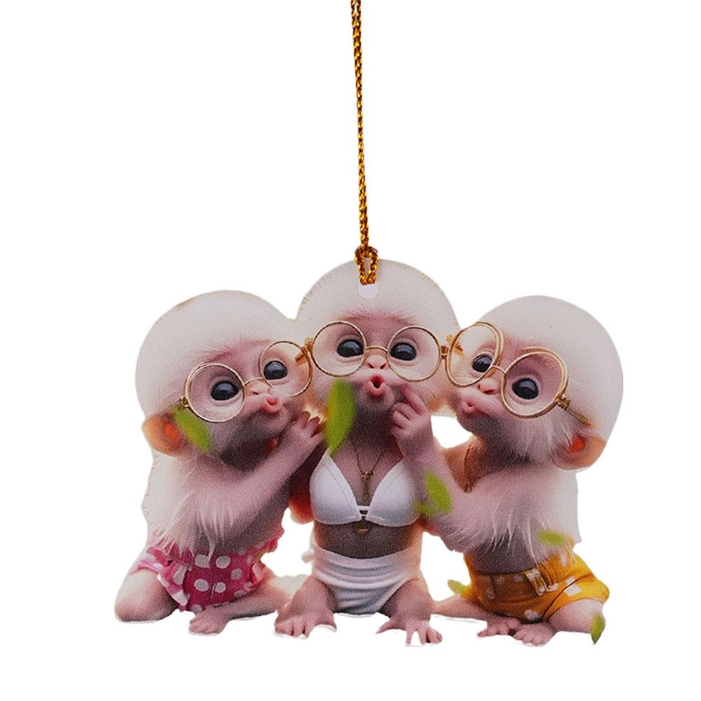 2D Подвеска для автомобиля в форме обезьяны, подвесное украшение с цепочкой, реалистичное животное, подвесной декор для зеркала заднего вида, аксессуары для интерьера автомобиля