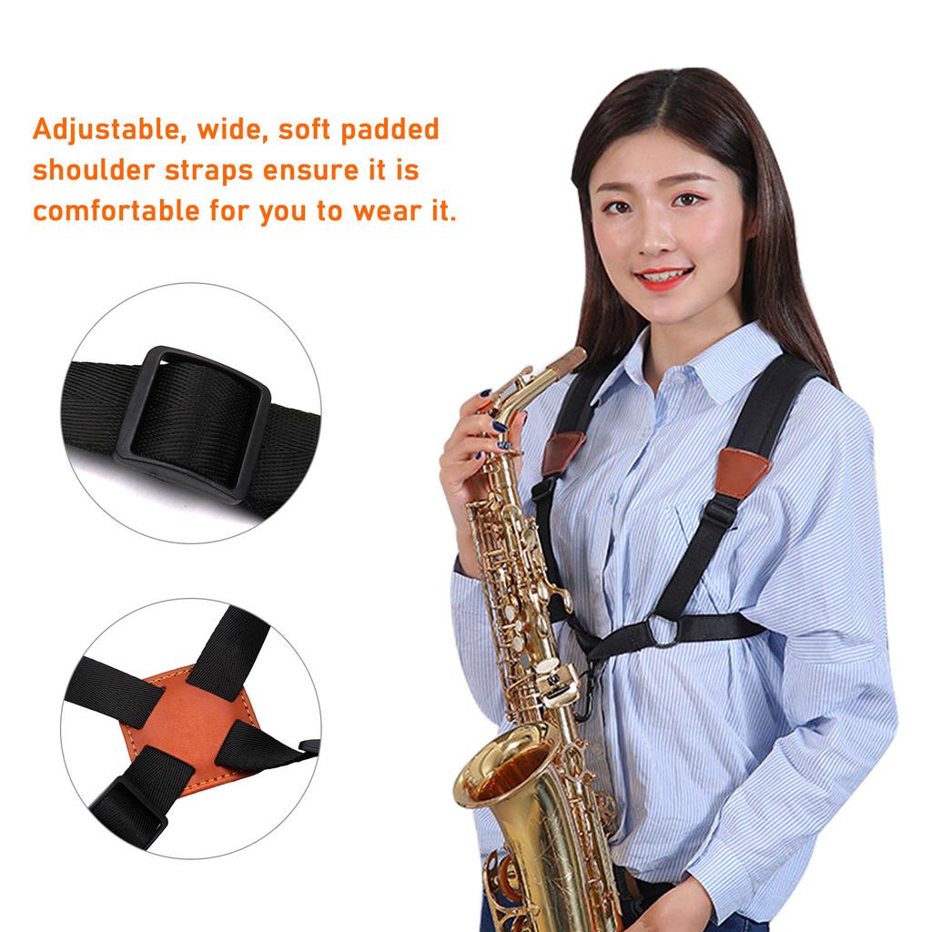 Saxophone Strap Sax Shoulder Strap Adjustable Padded Leather Strap for Soprano Alto Baritone