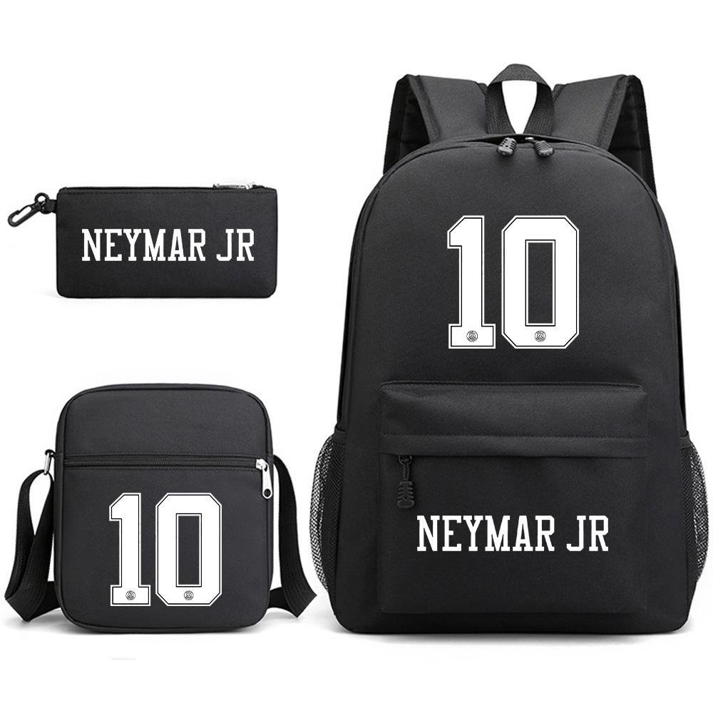 Neymar schoolbag star Neymar has the same peripheral printed backpack, male and female students campus three-piece schoolbag.