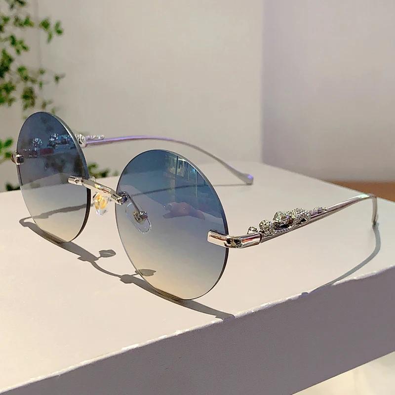 Круглые солнцезащитные очки без оправы Новинка моды Винтажные градиентные многоцветные линзы Женские трендовые дизайнерские солнцезащитные очки класса люкс