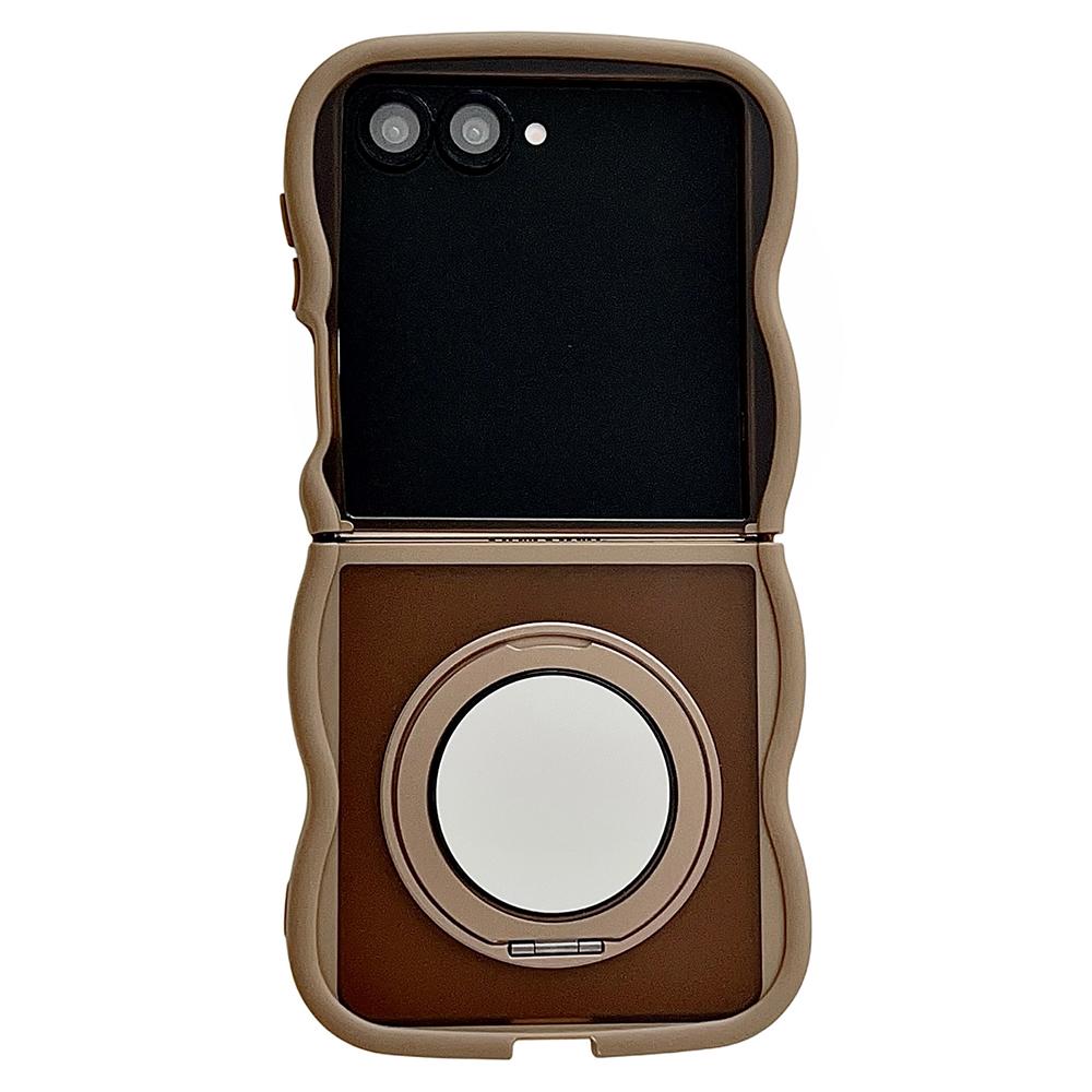 Магнитный чехол-зеркало с вращающейся подставкой для Samsung Galaxy Z Flip7 5G, TPU+PC чехол для телефона с волнистым краем