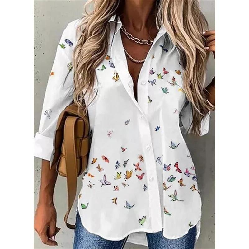 Temperament Women's Shirt, Loose Long-Sleeved Shirt, Women's Casual Printed Top.