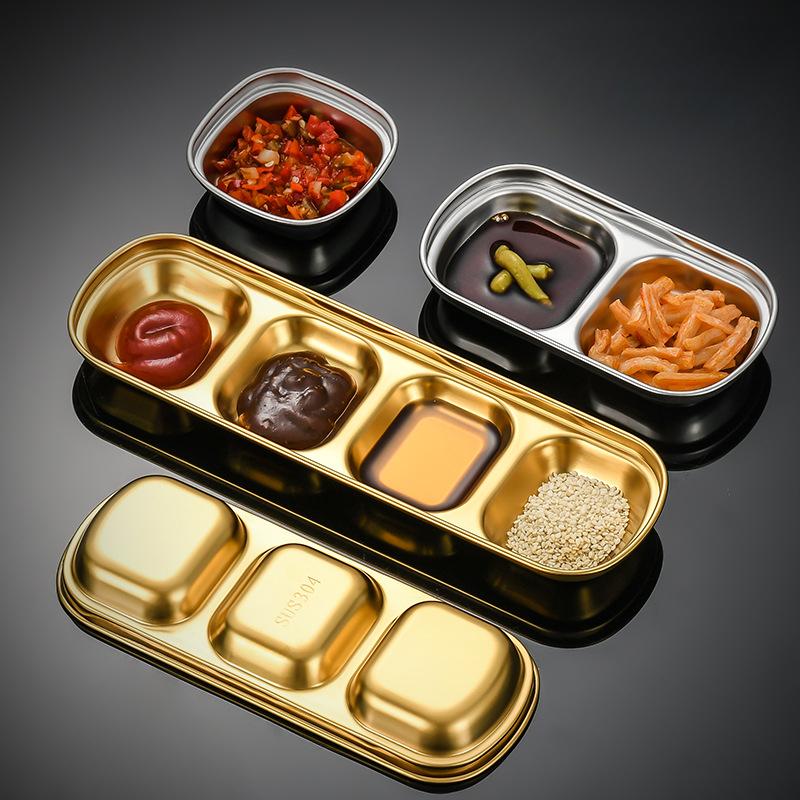 Блюдо для приправ из нержавеющей стали 304, многосекционная миска для макания в горячее блюдо, уксус, соевый соус кимчи, тарелка для закусок, кухонная утварь