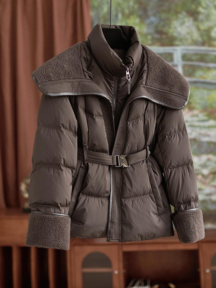 High-End Lamb's Wool & Duck Down Faux Two-Piece Large Lapel Women's Down Jacket