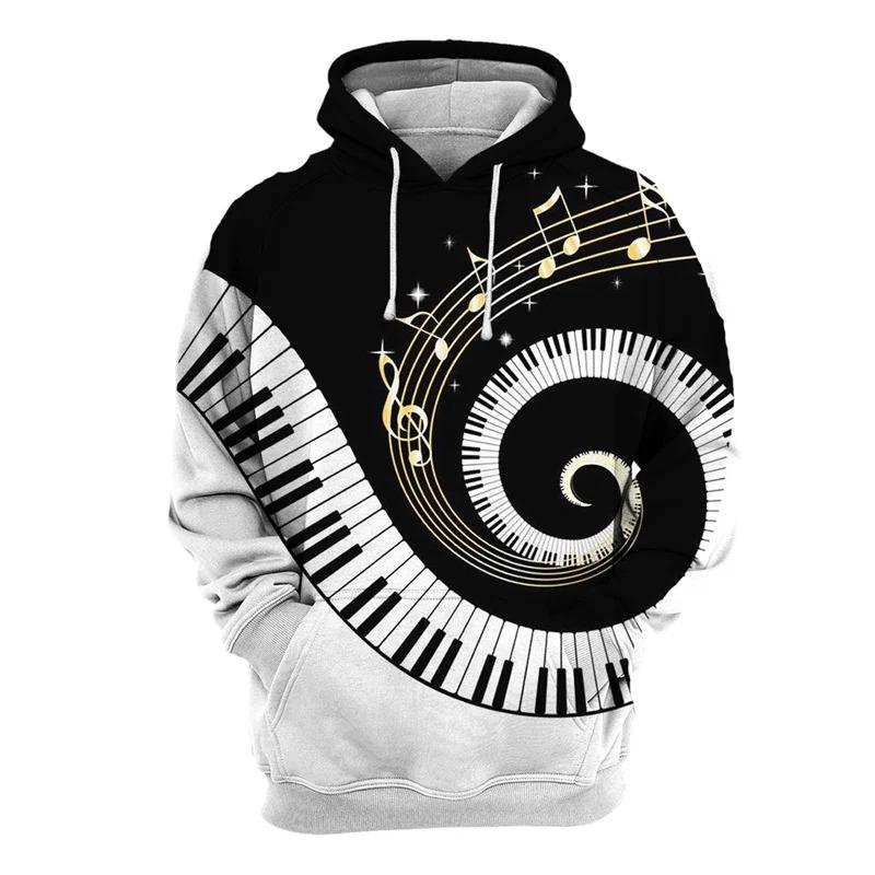 Spring Autumn Men Women Hoodie Piano Guitar Pullover Fashion Long Sleeve Hooded Clothing Male Popular Streetwear