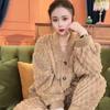 Женский пижамный комплект из кораллового велюра Женская осенне-зимняя домашняя одежда Плюшевая утолщенная ночная рубашка Теплые большие фланелевые домашние комплекты