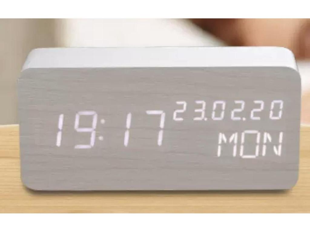 Rectangular Perpetual Wooden LED Clock with Voice Control and Wake-up Function