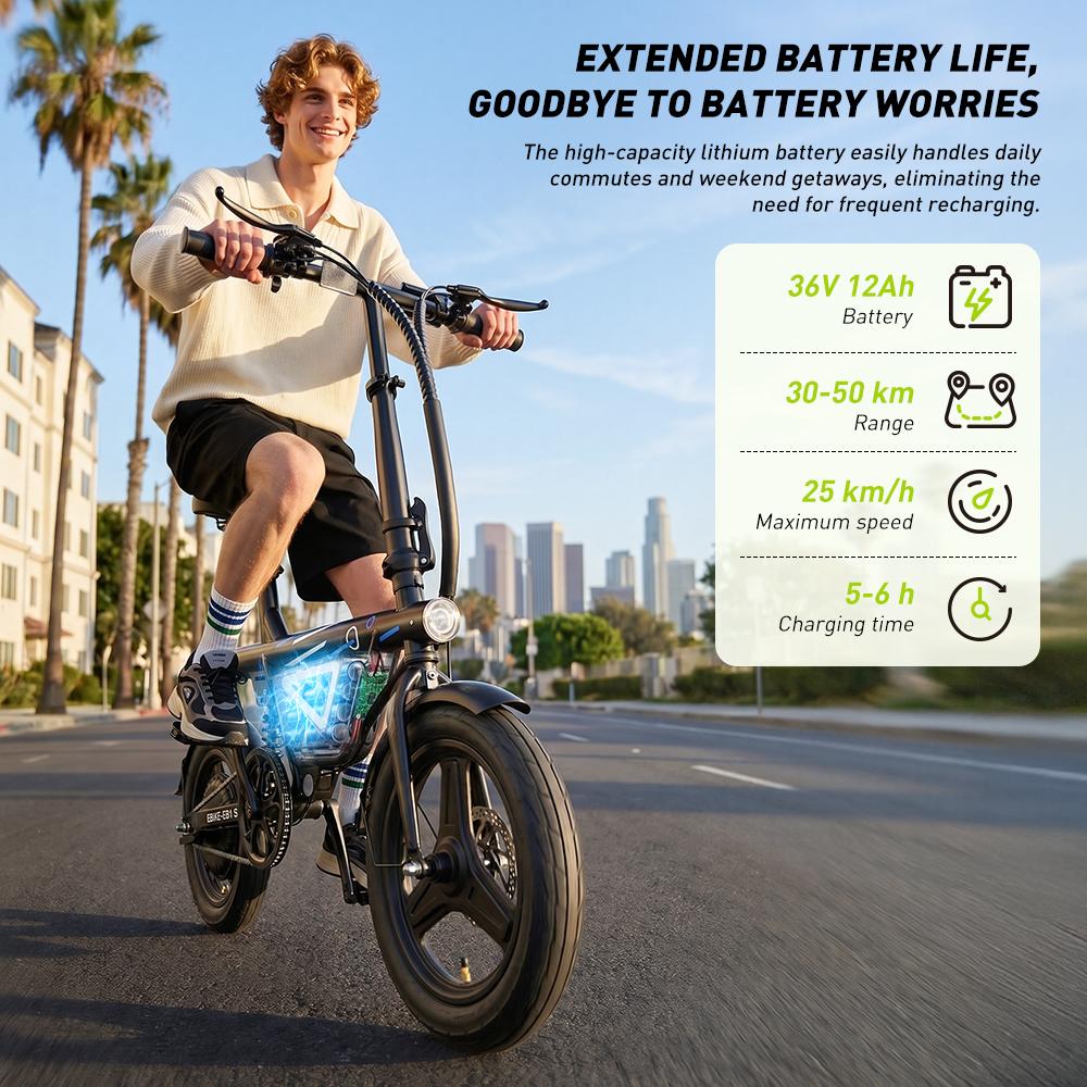 Foldable Electric Bike EB1S 250W Motor 12AH Battery 25km/h High-Speed 14inch Vacuum Inflatable Tires With APP Control