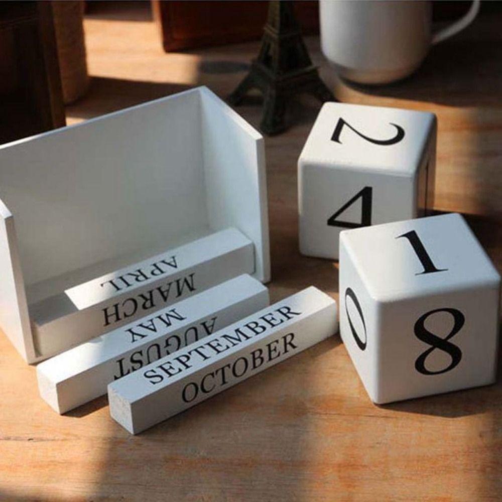 MDF Building Blocks Calendar Eternal Blocks Cube Calendar Wooden Perpetual Calendar  Office