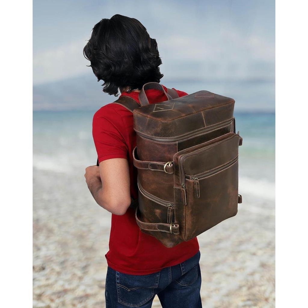 Leather Backpack For Women Men Genuine Leather Laptop Backpack Vintage Large Capacity Business Retro Daypack