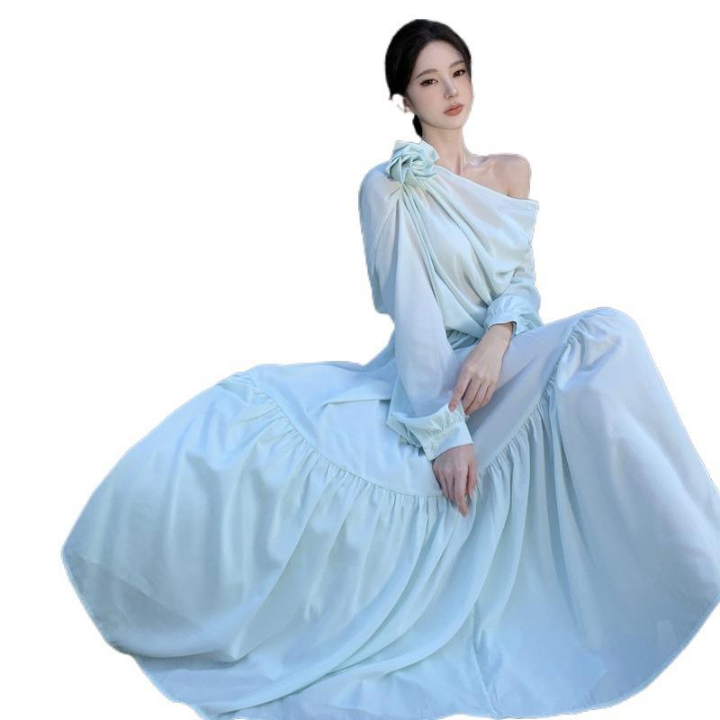 Французский темперамент Высококачественное платье для отпуска с воротником-бандо Мятно-зеленое Весна-Лето Защита от солнца