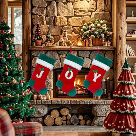 18 Inches Monogram Christmas Stockings with Letters Embroidered Initials Xmas Hanging Stockings for Fireplace Christmas Party Decoration
