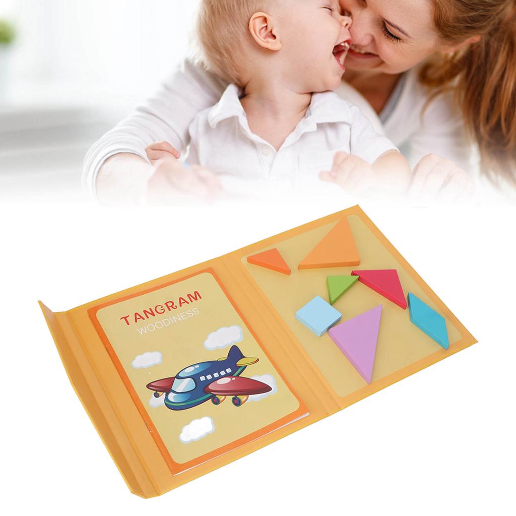 Магнитные игрушки Танграм 7 фигур Упражнение на логическое мышление Скрепка для книг Дизайн Деревянные блоки с узорами Набор f