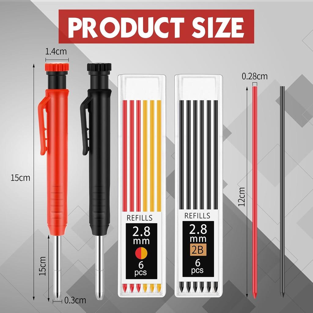 8 pack 2.8mm Mechanical Carpenter Pencils with 48 Refills, Construction Pencils with Built-in Sharpener, Long Nib Deep Hole Marker, Heavy Duty