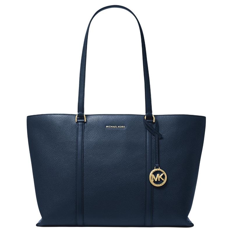 Michael Kors TEMPLE подвеска металлические аксессуары сумка-тоут с фактурой кожаная сумка большая женская темно-синий