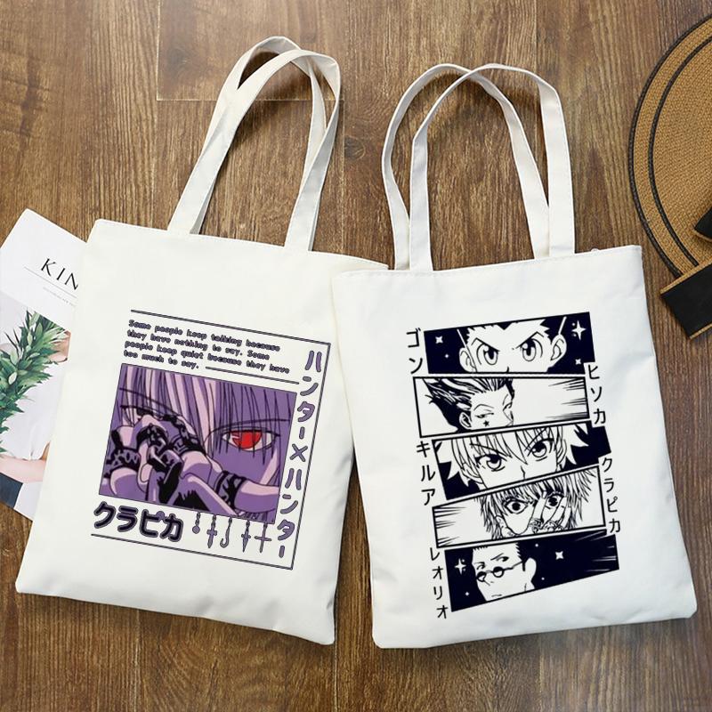 Anime Shopper Bag Hunter X Hunter Killua Zoldyck Shopping Bag Canvas Bag Tote Large Capacity Collapsible Handbags Shoulder Bag