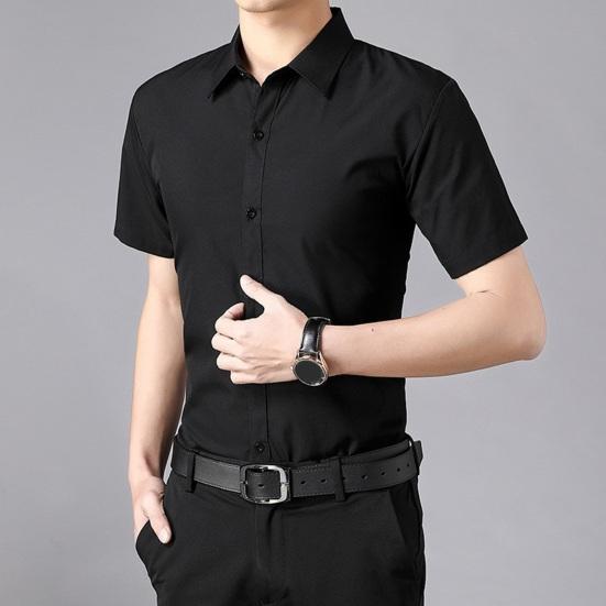 Мужская летняя рубашка с отложным воротником, однобортный сплошной цвет, облегающий кардиган больших размеров, с короткими рукавами, средней длины, повседневный деловой мужской офисный топ