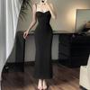 Autumn Long Dress Women's Chic Chic Sexy Slim Lace Patchwork Strap Wrap Hip Dress