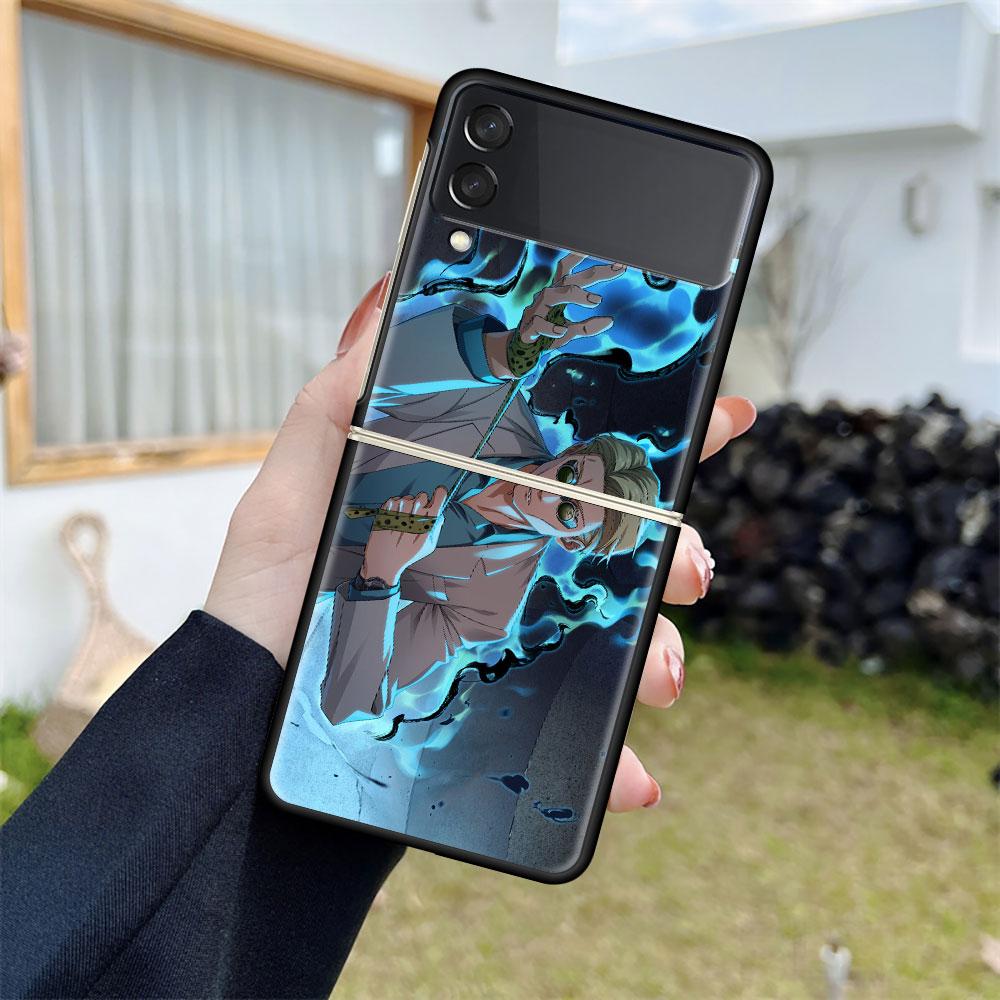 Роскошный чехол для Samsung Galaxy Z Flip 4 3 5G Черные жесткие ПК чехлы для телефона Модная задняя крышка ZFlip Funda Jujutsu Kaisen Аниме-оболочка