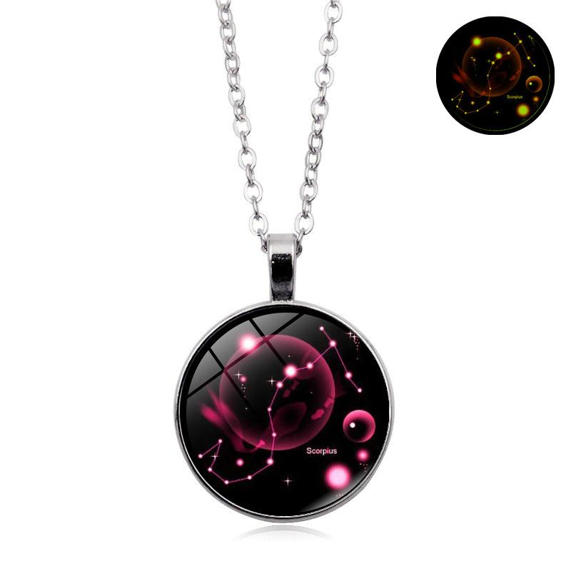 Glowing Zodiac Constellation Gemstone Pendant Necklace Vintage Versatile Sweater Chain Jewelry Accessory