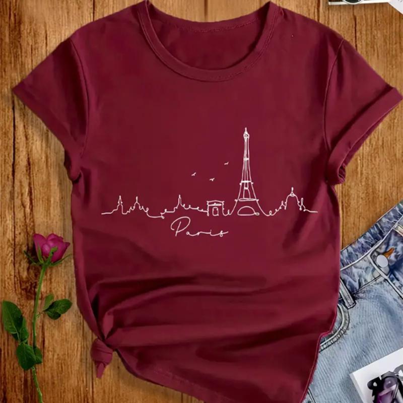 Модная женская футболка с минималистичным принтом в виде пейзажа, забавная повседневная футболка с круглым вырезом и короткими рукавами, летняя женская футболка