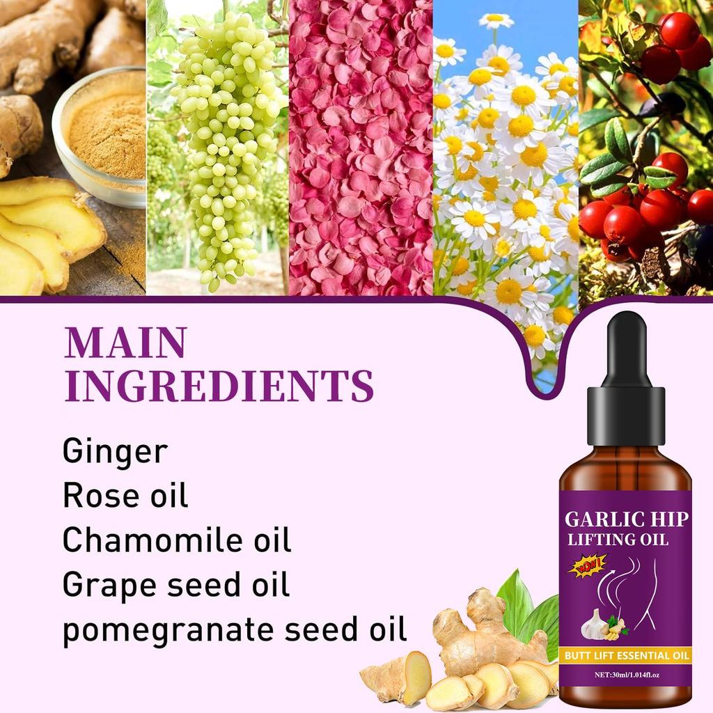Garlic Hip Lifting Massage Oil for Women - Improves Sagging Skin, Lift and Firm Butt, Buttock - Massage Oil for Women