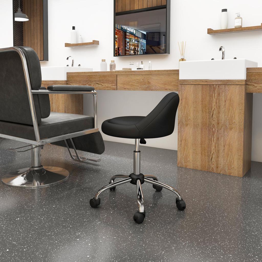 Work Stool Swivel Stool Rolling Stool, Height-Adjustable, Rotating Seat, 50cm x 50 cm x 83 cm, Black + Silver