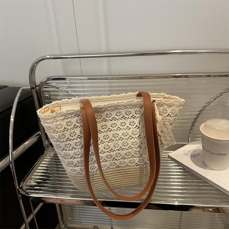 Летняя соломенная сумка, плетеная сумка, пляжная сумка для отпуска на море, большая вместимость, соломенная универсальная на плечо, сумка-ведро