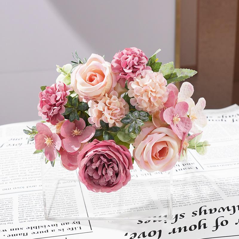 7 Heads Artificial Flowers Silk Peony Rose Hydrangea Bouquet Home Decorations Party Wedding Bride Fake Plants