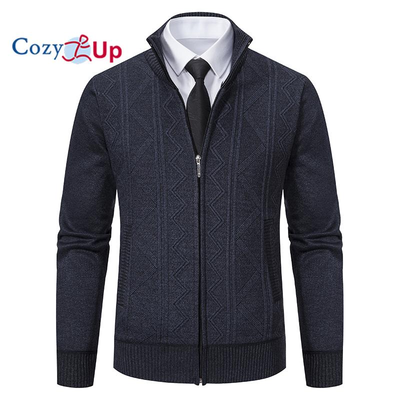 Cozy Up Мужской свитер-кардиган с полной молнией, облегающий вязаный свитер на молнии с карманами