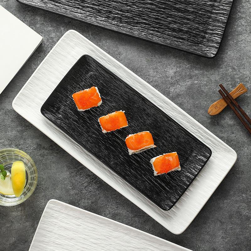 Matte Black Slate Rectangular Ceramic Plate Long Serving Dish Japanese Sushi Tableware Dessert Plate For Home Restaurant Use