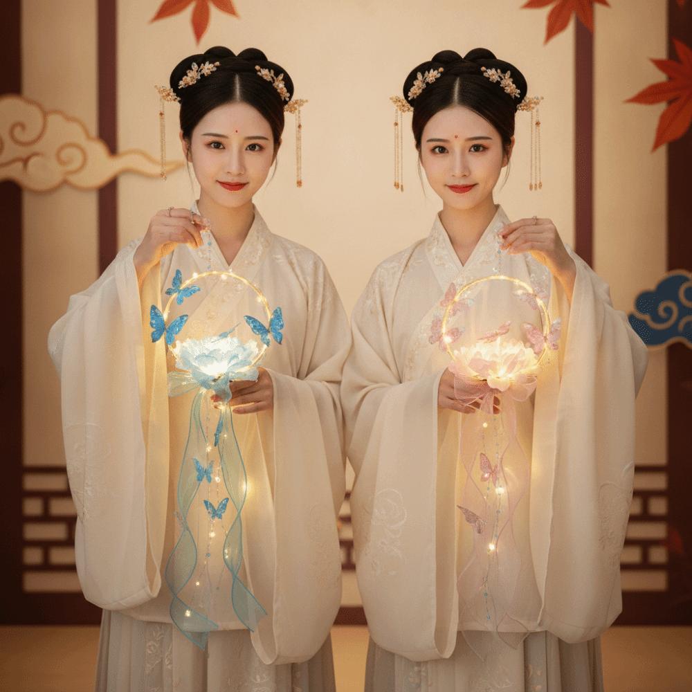 Material Package Butterfly Lanterns Organza Ribbon LED Warmglow Flower Garland Lamp Battery Powered Shimmering Effect