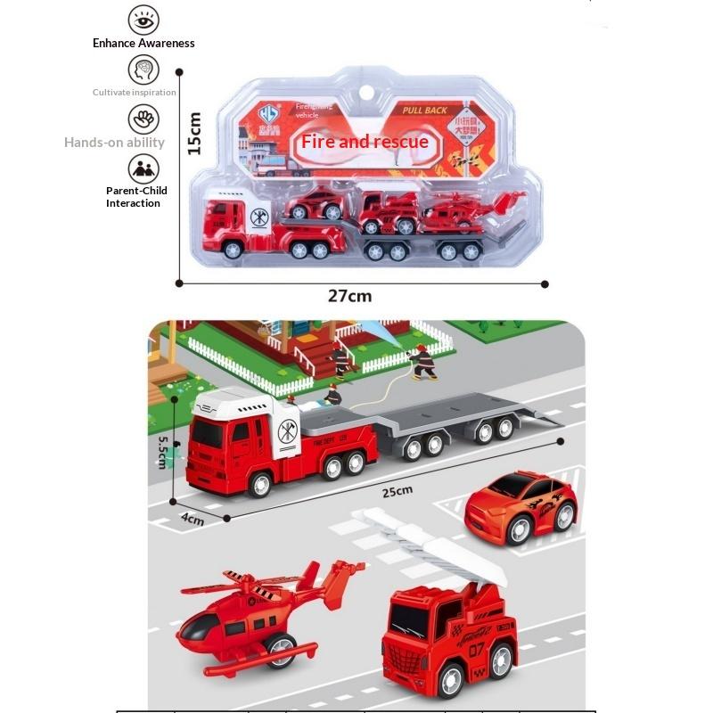 Plastic Fire Truck Model Toy Set for Kids Engineering Construction Pull Back Car Creative Educational Gift for Boys Birthday