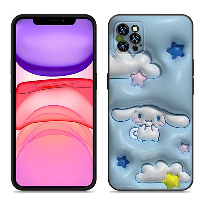Кавайный чехол Cinnamoroll для Apple iPhone 12 13 Mini 11 14 15 Pro Max 7 8 Plus X XR XS SE 2020 2022 Черный силиконовый чехол