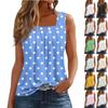 Women's Pleated Square Collar Sleeveless Vest Print T-shirt