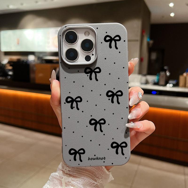 Чехол для телефона с текстурой кожи и бантом для iPhone 16 Pro 15 14 Plus 13 12 Pro Max 11, противоударный, мягкий, из ТПУ, тонкий, матовый чехол