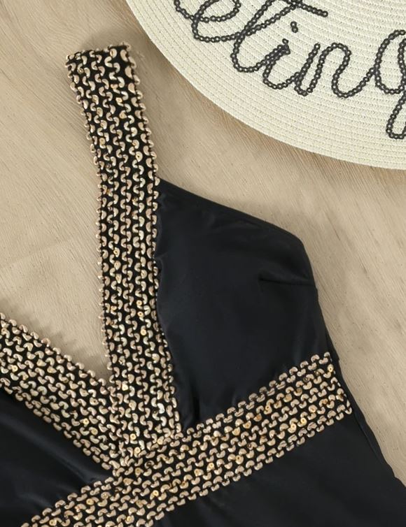 One-piece swimsuit women's black sequins plus size XL One-piece swimsuit women's black sequins plus size S