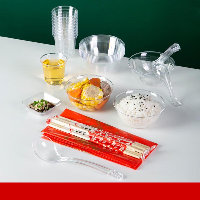 Disposable Plastic Crystal Bowls with Spoons - 100 Sets