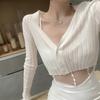Summer Thin White Knitted Cardigan for Women Outerwear Sun Protection High - Waisted Short - Style Top Ice Silk Small Coat
